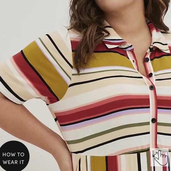 Torrid NWT Collared Skater Dress - Super Soft Multi Stripe Size 0X Short Sleeve - Picture 3 of 9